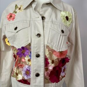 Upcycled Floral Embroidered Women's Distressed Denim/Jean Jacket